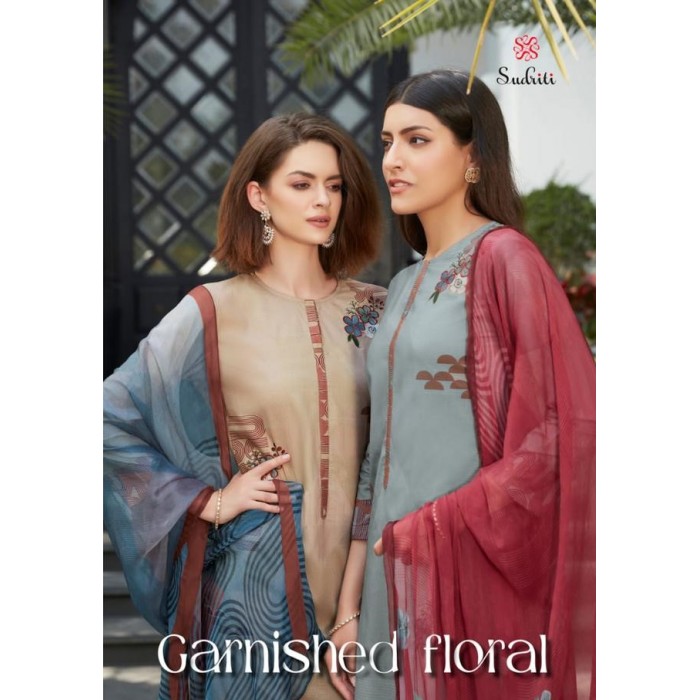 Sudriti Garnished Floral Pure Cotton Digital Print Dress Materials